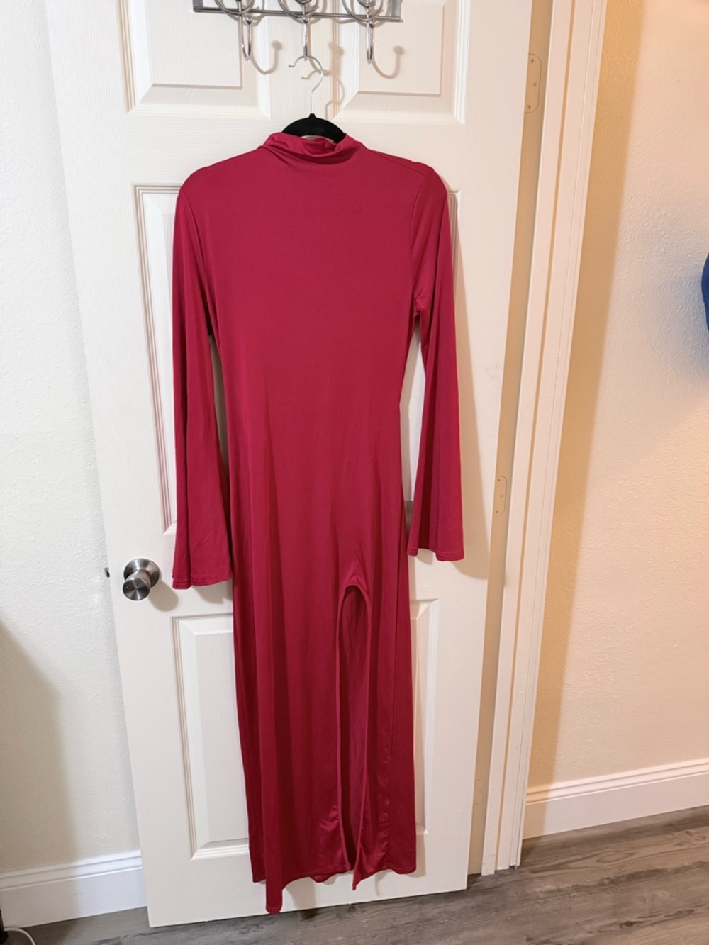 Women's Long Sleeve Mock Neck Maxi Dress - Red